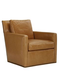 St. Paul Swivel Glider in Tan Leather with Optional Nailhead Trim, available at The Stated Home