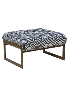 Brooklyn ottoman in custom fabric with antique gold base available at The Stated Home