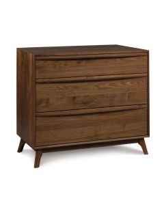 American-made Catalina Three Drawer Walnut Nightstand / Small Dresser, available at The Stated Home