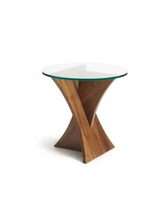 American furniture Copeland Statements Planes walnut round glass top side table